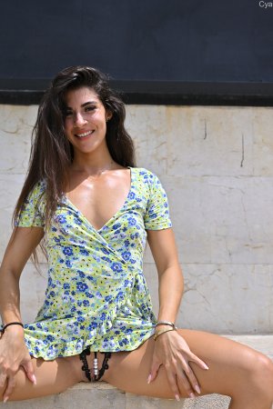 Cyan FTV spreads wide on a store bench photo 8